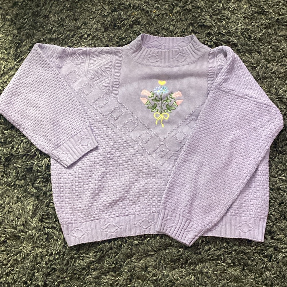 Vintage Lavender Floral Embroidered Sweater
